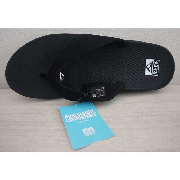 Reef Men's Sz 14 Black/Silver Fanning Flip-Flop Sandals w/Built-In Bottle Opener - Picture 6 of 15